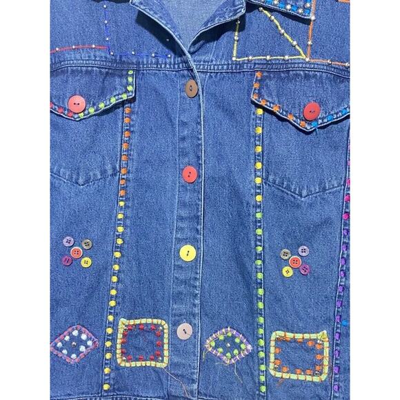 Jacqueline Lauren Jean Short Jacket Women's Large Studded Embroidered Denim - Picture 5 of 8